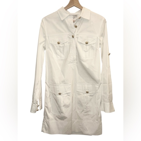 Veronica Beard Saude Cotton Poplin Long Roll Sleeve Gold Button Popover MiniDres - Picture 3 of 6